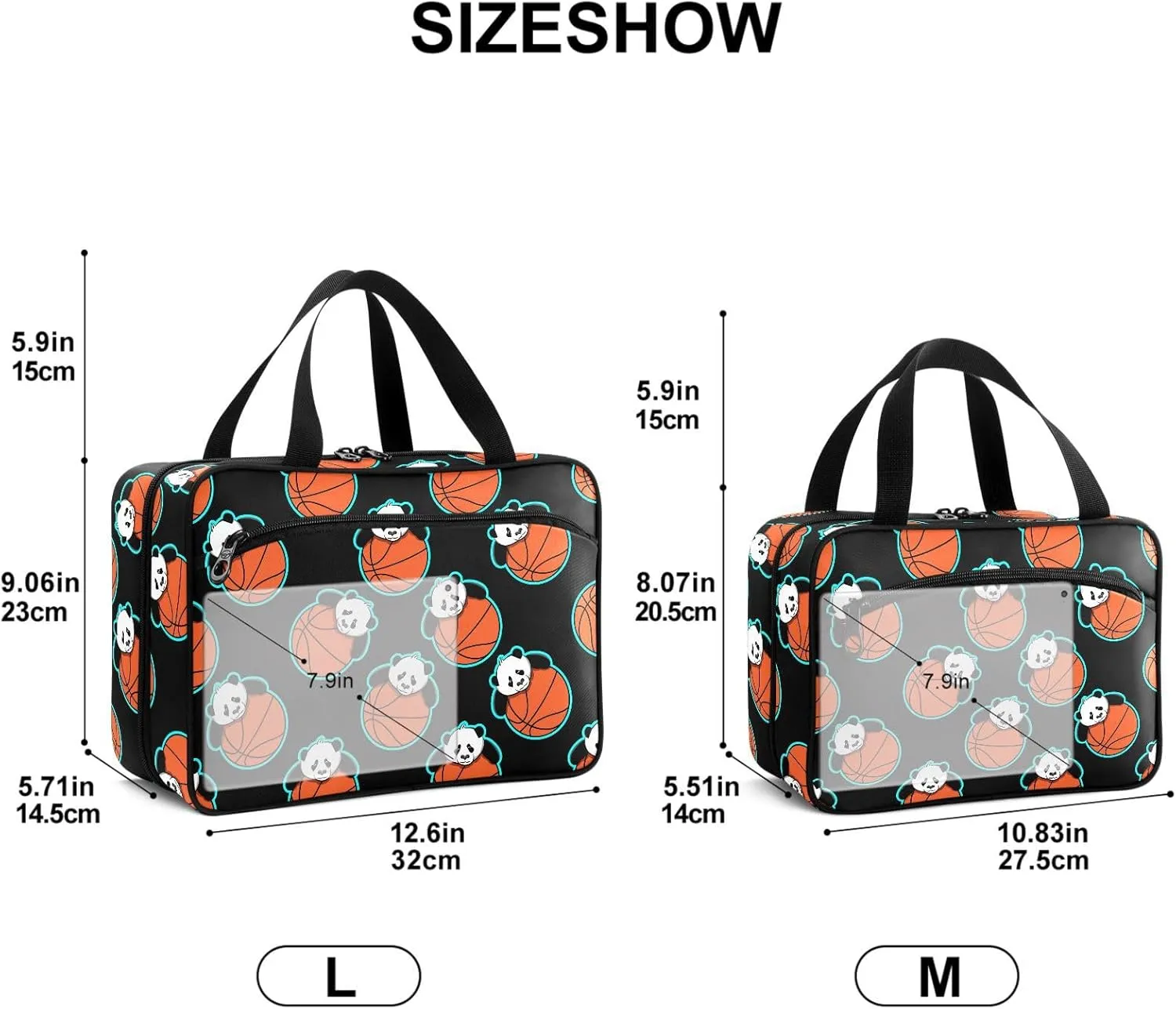 Travel Toiletry Bag for Woman/Men, Panda Basketball Sport Animal Hanging Organizer Bag with Pockets Portable Folding Travel Case Bags for Makeup Cosmetic Toiletries Storage Traveling-M