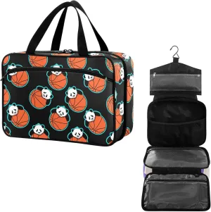 Travel Toiletry Bag for Woman/Men, Panda Basketball Sport Animal Hanging Organizer Bag with Pockets Portable Folding Travel Case Bags for Makeup Cosmetic Toiletries Storage Traveling-M