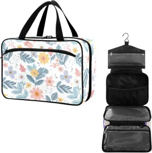 Travel Toiletry Bag for Woman/Men,Flowers Blue White Hanging Organizer Bag with Pockets Portable Folding Travel Case Bags for Makeup Cosmetic Toiletries Storage Traveling-L