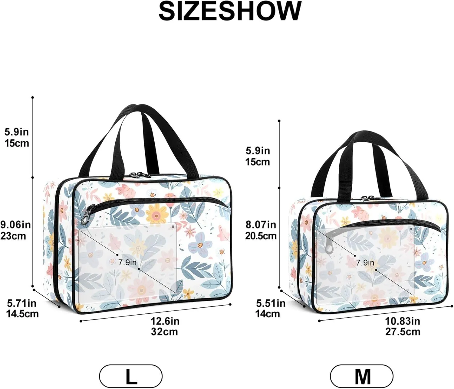 Travel Toiletry Bag for Woman/Men,Flowers Blue White Hanging Organizer Bag with Pockets Portable Folding Travel Case Bags for Makeup Cosmetic Toiletries Storage Traveling-L