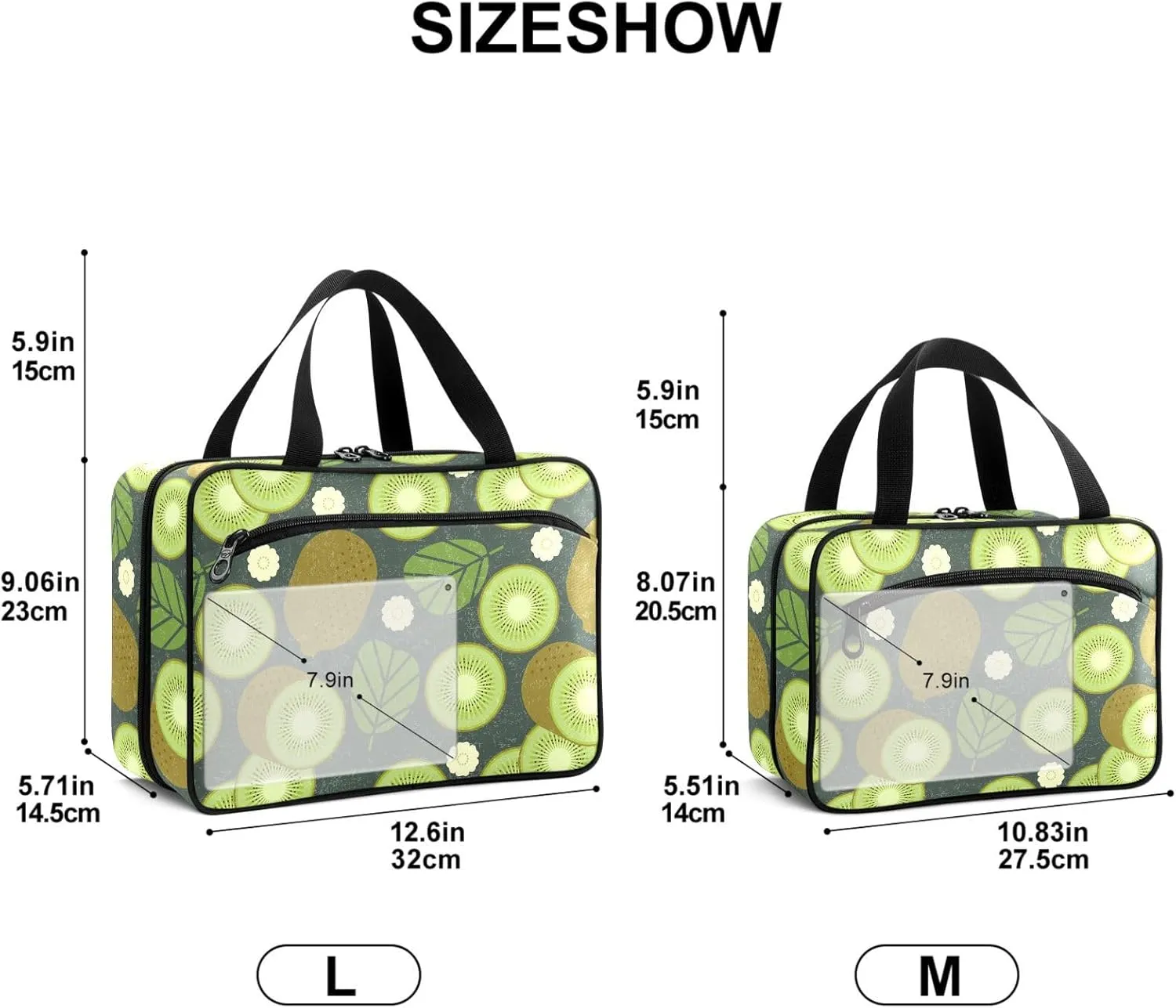 Travel Toiletry Bag for Woman/Men,Gray Sage Green Kiwi Fruit Flower Hanging Organizer Bag with Pockets Portable Folding Travel Case Bags for Makeup Cosmetic Toiletries Storage Traveling-L