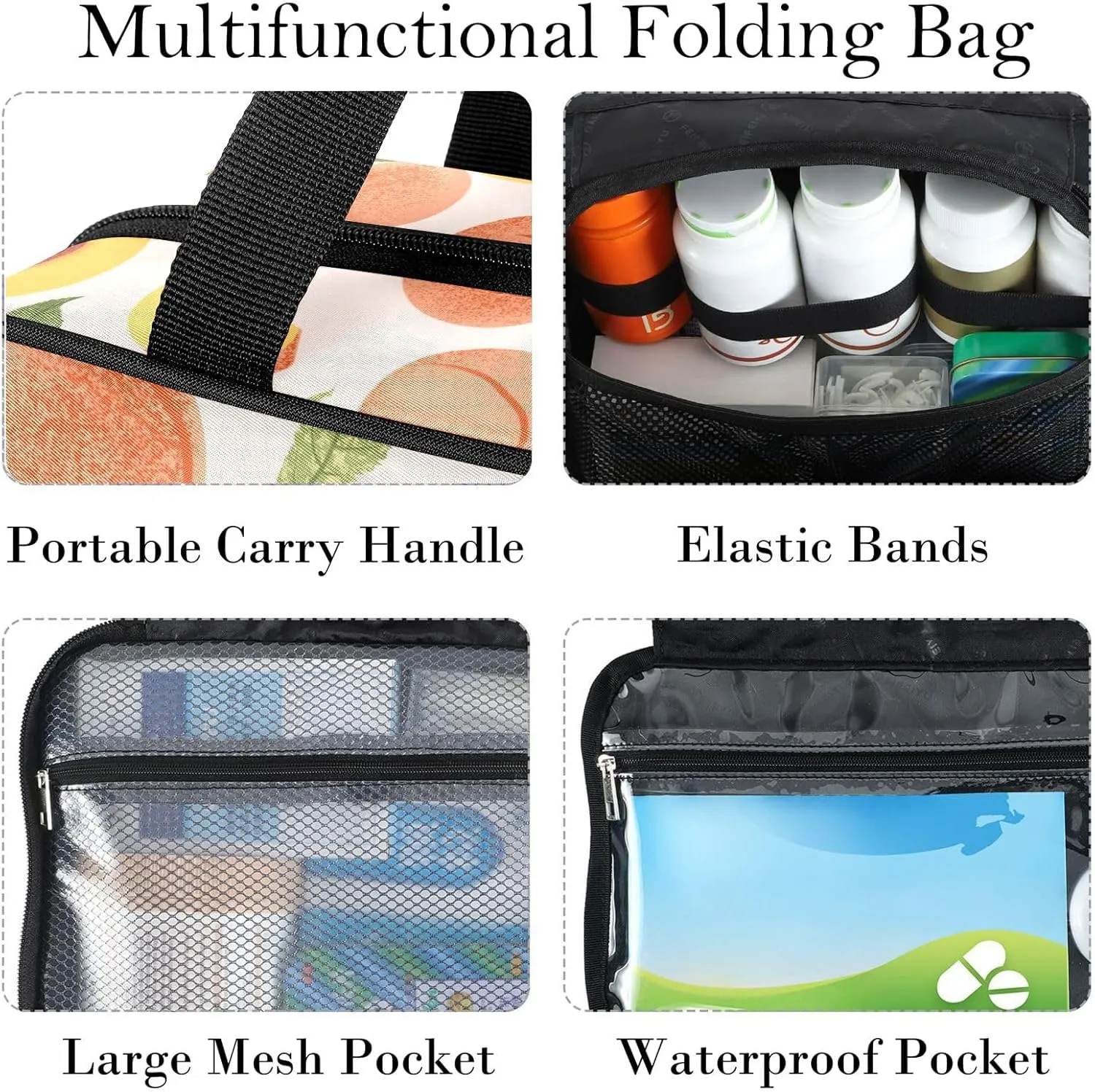 Travel Toiletry Bag for Woman/Men,Peach Pink Summer Fruit Cute Modern Hanging Organizer Bag with Pockets Portable Folding Travel Case Bags for Makeup Cosmetic Toiletries Storage Traveling-M