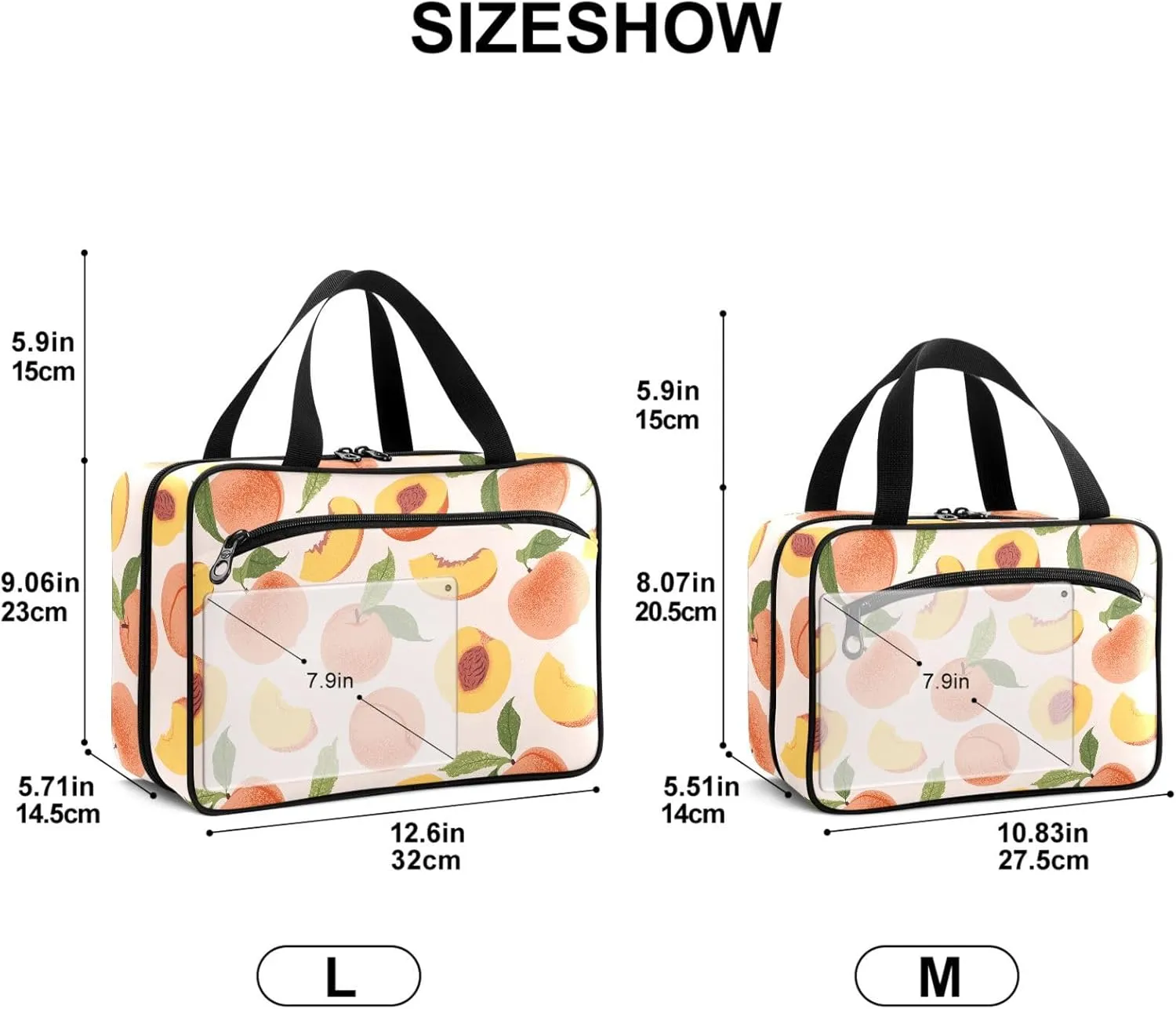 Travel Toiletry Bag for Woman/Men,Peach Pink Summer Fruit Cute Modern Hanging Organizer Bag with Pockets Portable Folding Travel Case Bags for Makeup Cosmetic Toiletries Storage Traveling-M
