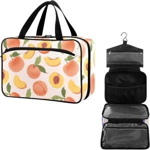 Travel Toiletry Bag for Woman/Men,Peach Pink Summer Fruit Cute Modern Hanging Organizer Bag with Pockets Portable Folding Travel Case Bags for Makeup Cosmetic Toiletries Storage Traveling-M