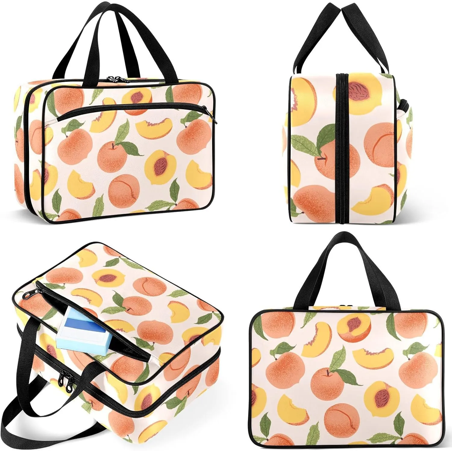 Travel Toiletry Bag for Woman/Men,Peach Pink Summer Fruit Cute Modern Hanging Organizer Bag with Pockets Portable Folding Travel Case Bags for Makeup Cosmetic Toiletries Storage Traveling-M