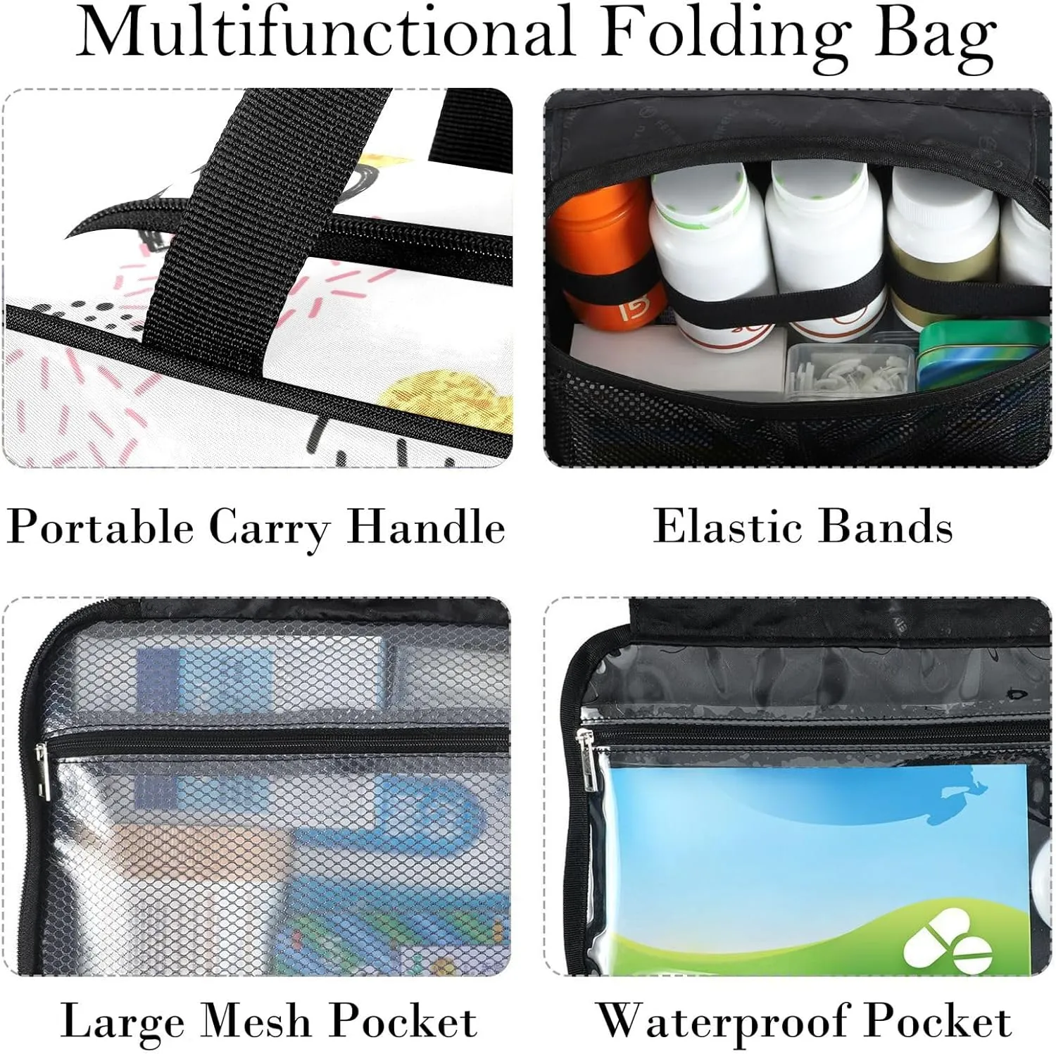 Travel Toiletry Bag for Woman/Men,Valentine's Day Pink and Gold Heart Pattern Hanging Organizer Bag with Pockets Portable Folding Travel Case Bags for Makeup Cosmetic Toiletries Storage Traveling-L