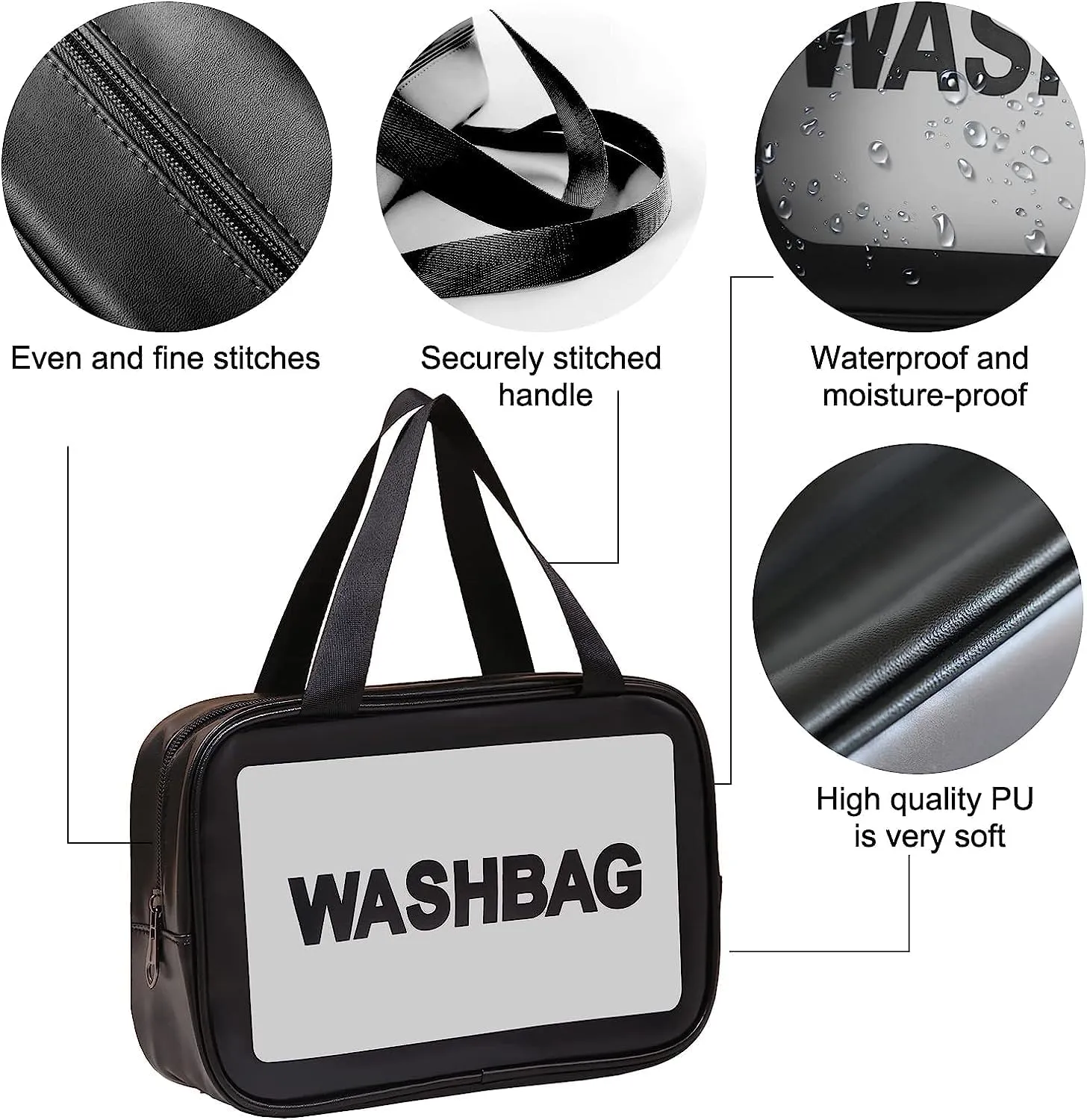 Travel Toiletry Bag for women and men, Matte Translucent Toiletry Bag with with Handy Handle, Makeup Cosmetic Bag Travel Organizer for Accessories, Toiletries (White, L)