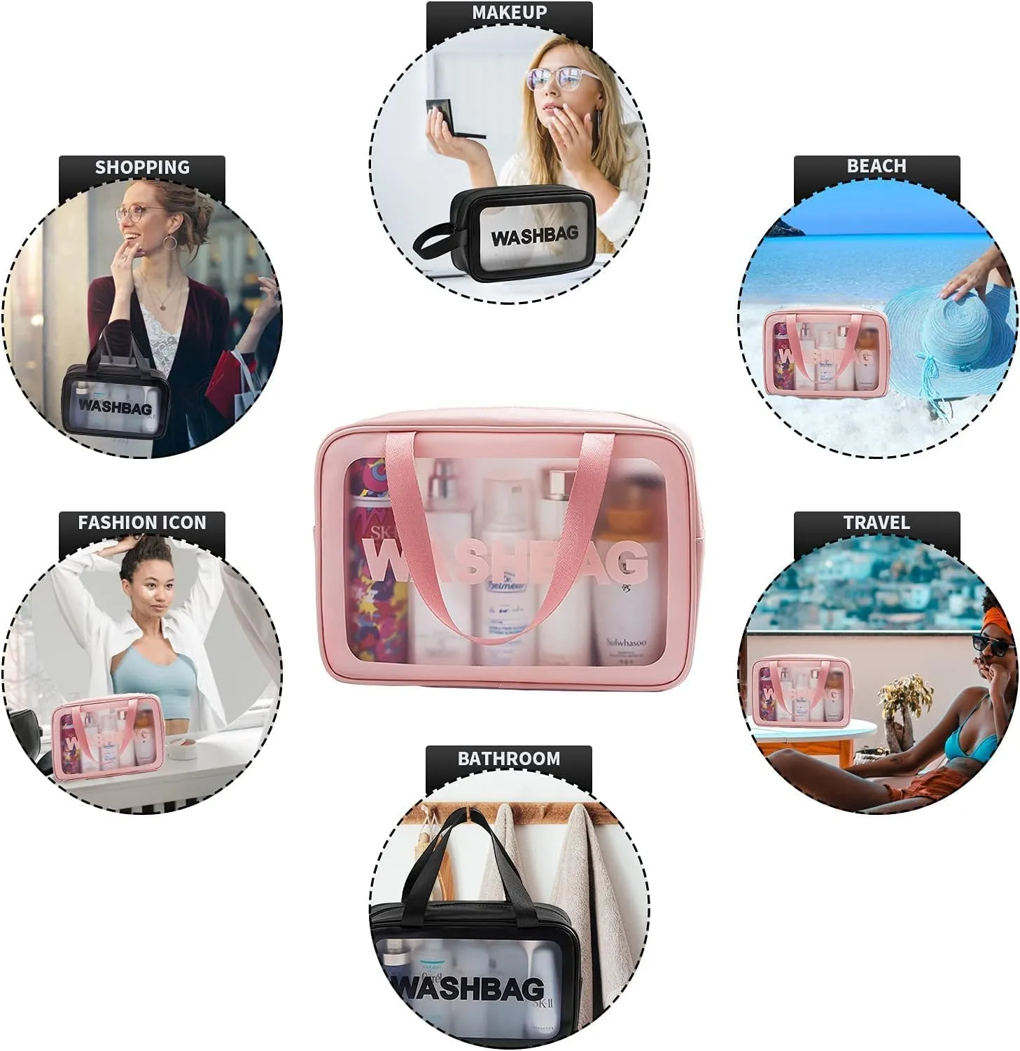 Travel Toiletry Bag for women and men, Matte Translucent Toiletry Bag with with Handy Handle, Makeup Cosmetic Bag Travel Organizer for Accessories, Toiletries (White, L)