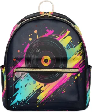 TropicalLife Music Disk Modern Backpack Purse for Women PU Leather Lightweight Ladies Shoulder Fashion Satchel Bags Travel Casual Daypack