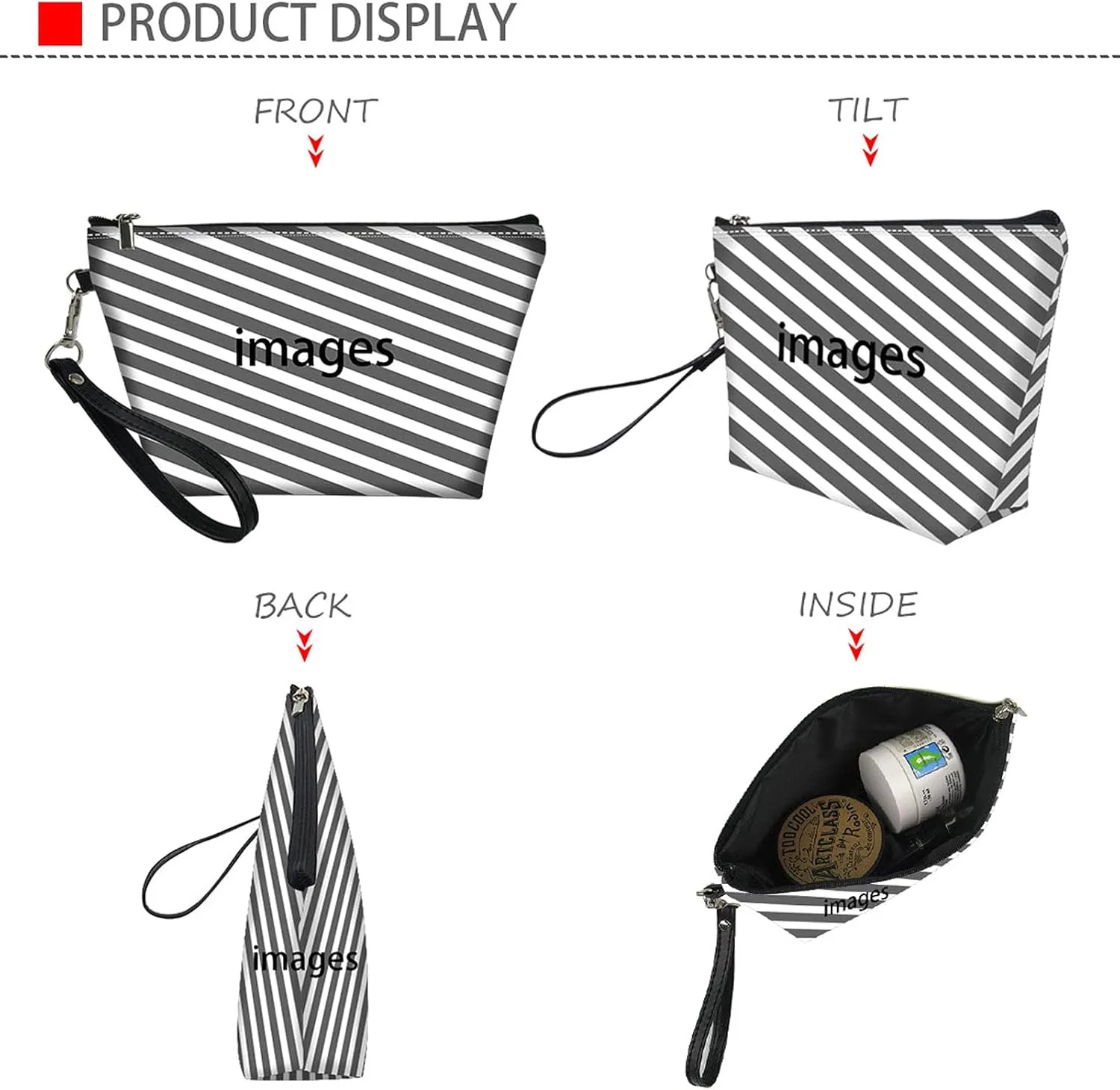 Upetstory Halloween Small Cosmetic Bag Music Skull Makeup Bags PU Leather Toiletry Pouch Travel Handy Organizer for Women Teen Girls Outdoor Holiday Clutch Handbag