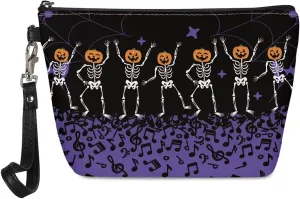 Upetstory Halloween Small Cosmetic Bag Music Skull Makeup Bags PU Leather Toiletry Pouch Travel Handy Organizer for Women Teen Girls Outdoor Holiday Clutch Handbag