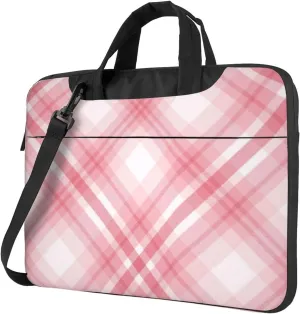 Valentine Pink Plaid Modern 13-15.6 Inch Laptop Bag For Man And Women, Computer Messenger Bag, Trendy Shoulder Strap Design