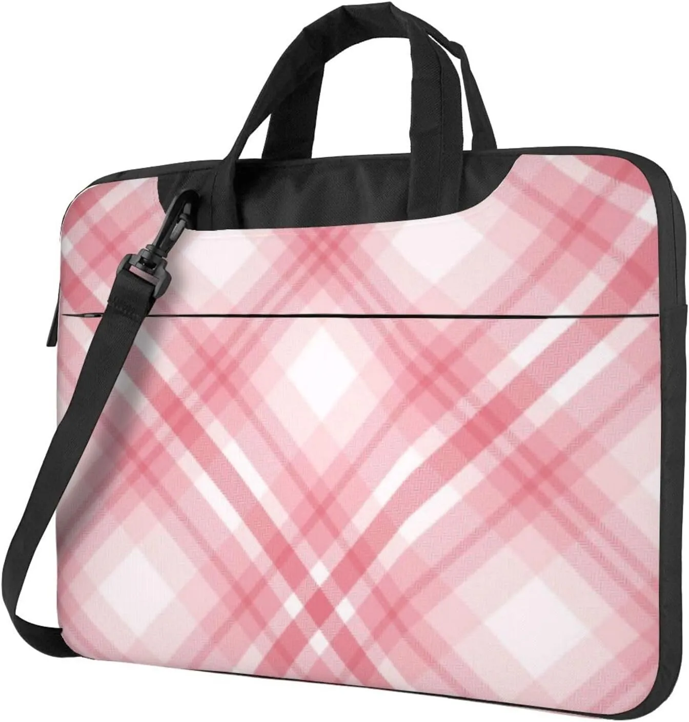 Valentine Pink Plaid Modern 13-15.6 Inch Laptop Bag For Man And Women, Computer Messenger Bag, Trendy Shoulder Strap Design