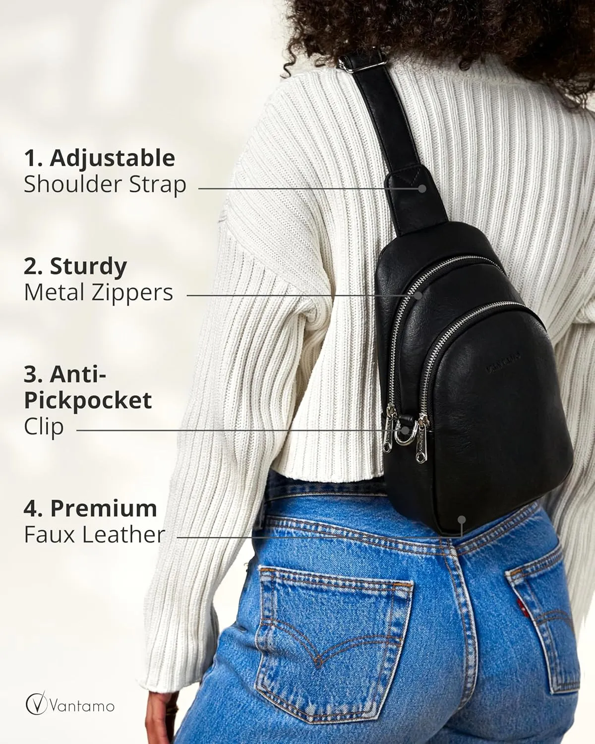 Vantamo Crossbody Sling Bags for Women, RFID & Anti-Pickpocket Clip Cross Body Bag, Adjustable Strap Travel Pack