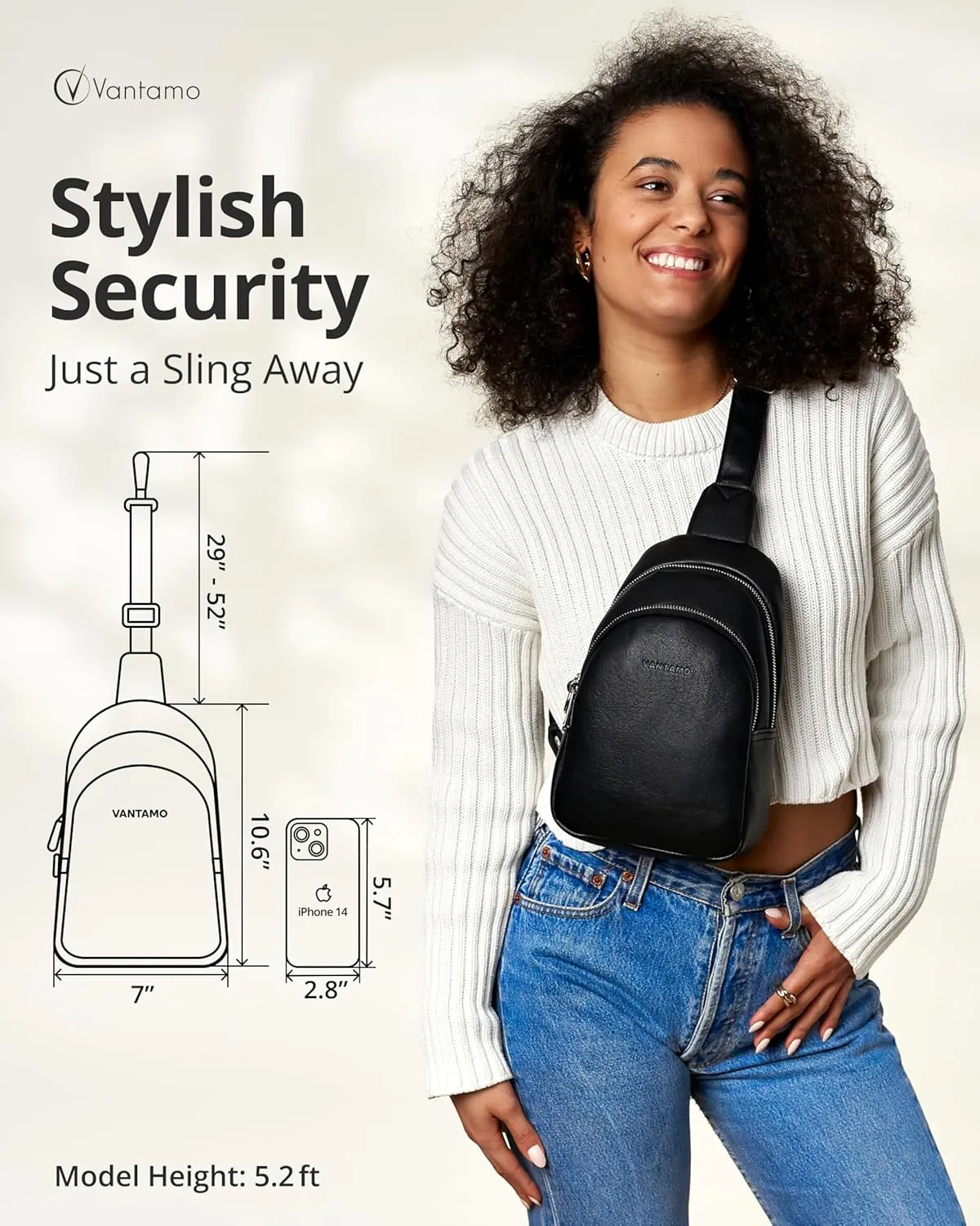 Vantamo Crossbody Sling Bags for Women, RFID & Anti-Pickpocket Clip Cross Body Bag, Adjustable Strap Travel Pack