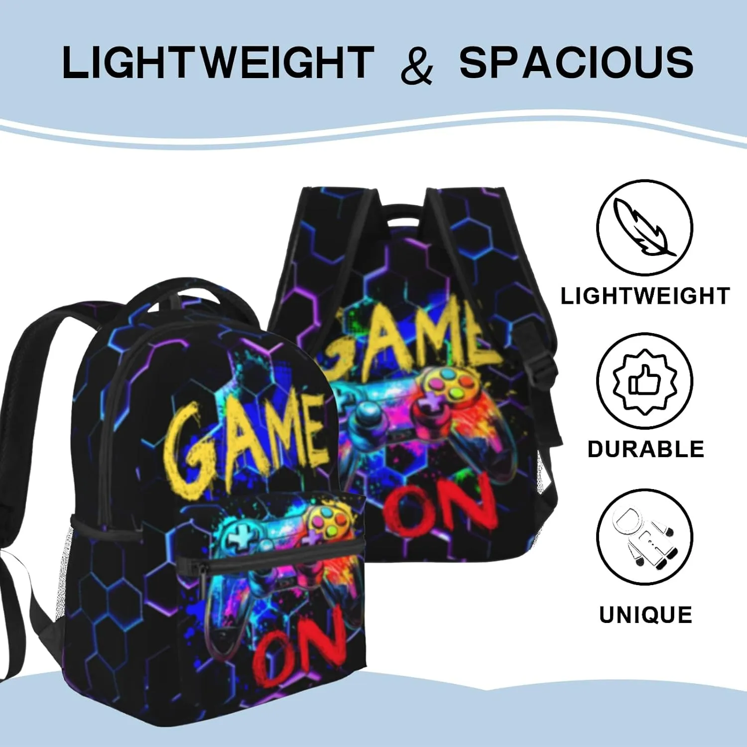 Vedio Game School Backpack for Boys Girls Black Game Boy Backpack for Kids Teen 6-18 Children Elementary Computer Bookbag Laptop Bag for Travel Hiking Outdoor Sports Back to School Gifts