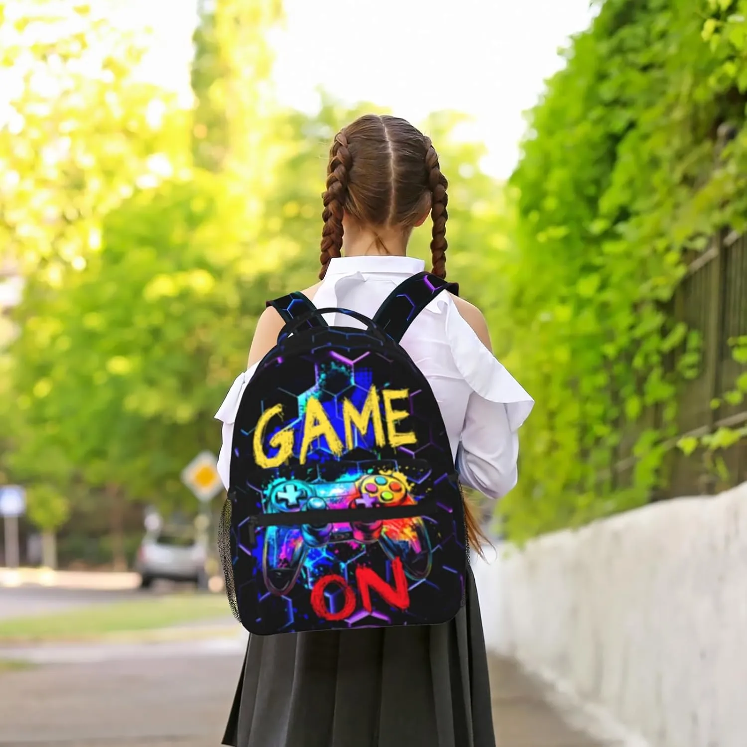 Vedio Game School Backpack for Boys Girls Black Game Boy Backpack for Kids Teen 6-18 Children Elementary Computer Bookbag Laptop Bag for Travel Hiking Outdoor Sports Back to School Gifts