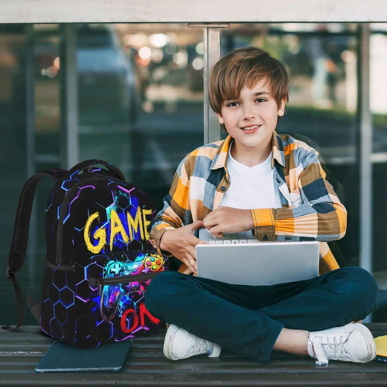 Vedio Game School Backpack for Boys Girls Black Game Boy Backpack for Kids Teen 6-18 Children Elementary Computer Bookbag Laptop Bag for Travel Hiking Outdoor Sports Back to School Gifts