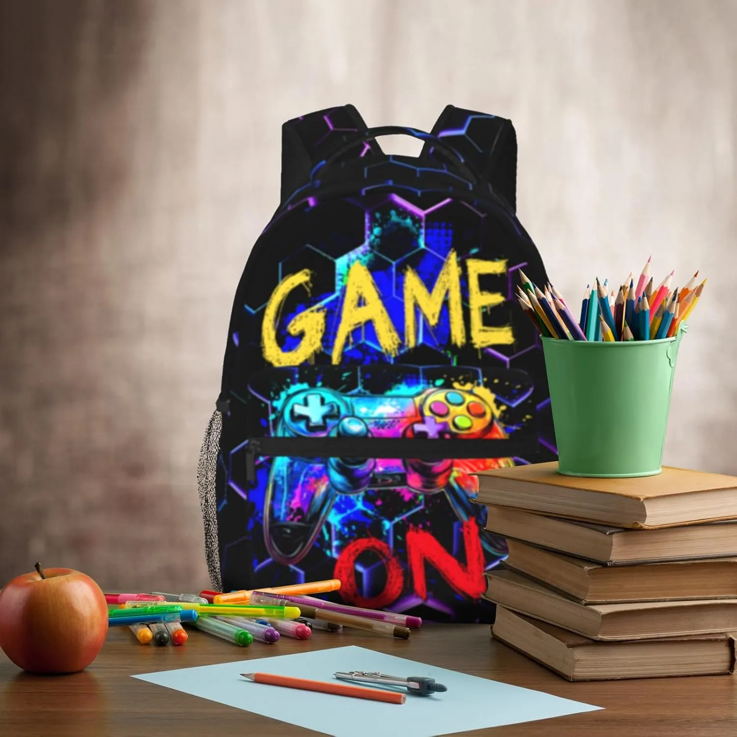 Vedio Game School Backpack for Boys Girls Black Game Boy Backpack for Kids Teen 6-18 Children Elementary Computer Bookbag Laptop Bag for Travel Hiking Outdoor Sports Back to School Gifts
