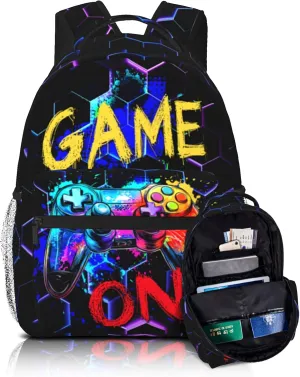 Vedio Game School Backpack for Boys Girls Black Game Boy Backpack for Kids Teen 6-18 Children Elementary Computer Bookbag Laptop Bag for Travel Hiking Outdoor Sports Back to School Gifts