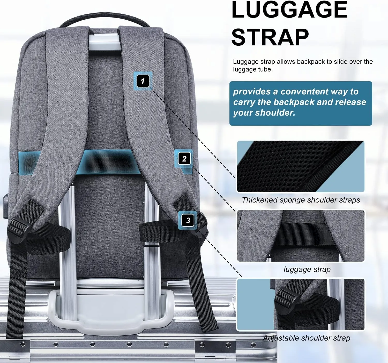 Victoriatourist Laptop Backpack 15.6 Inch, Business Slim Durable Travel Backpacks with USB Charging Port, College Computer Bag Gifts for Men and Women Fits Notebook (Grey)