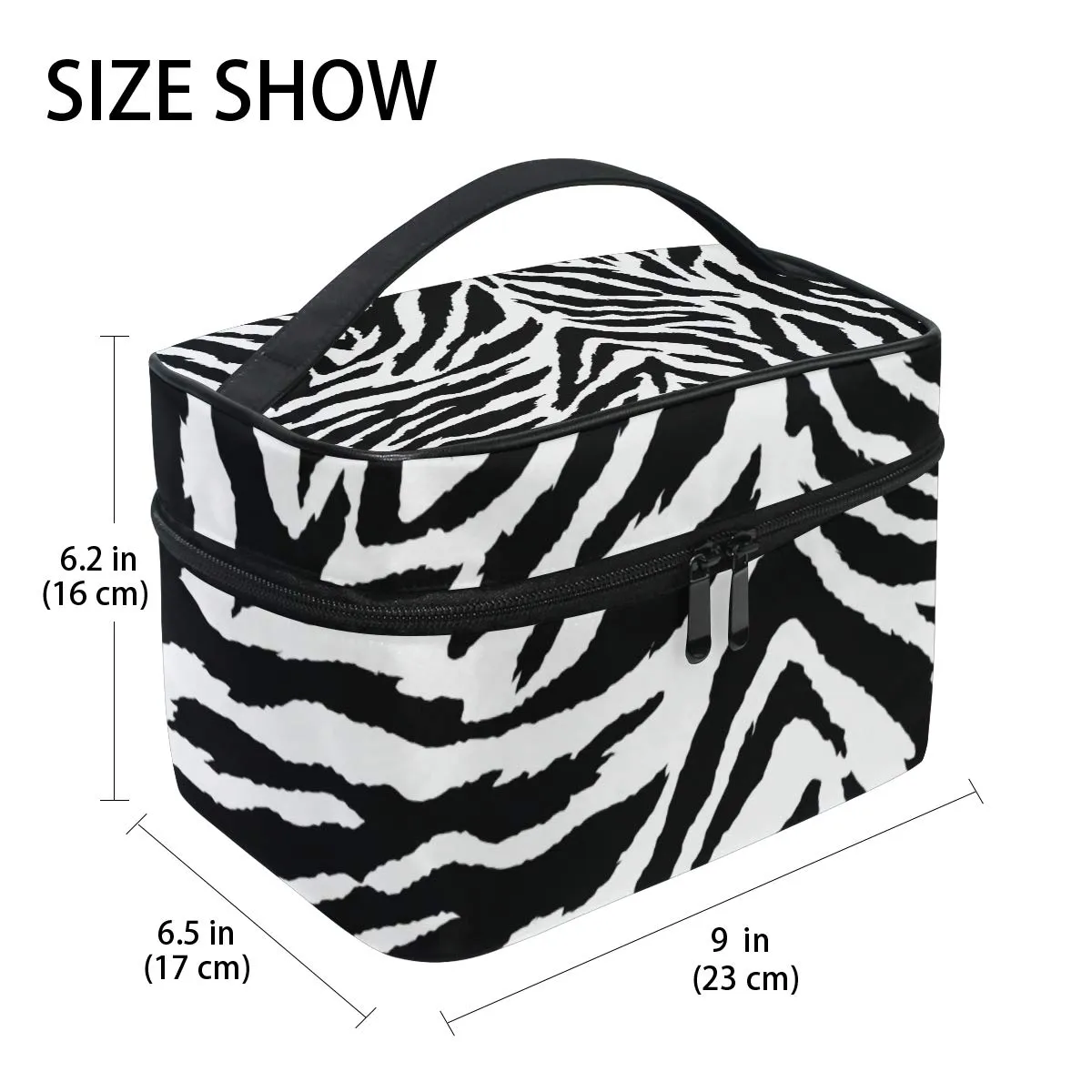 VIKKO Animal Zebra Print Black White Skin Cosmetic Bag Large Capacity Handy Toiletry Case Travel Makeup Organizer for Girls Women