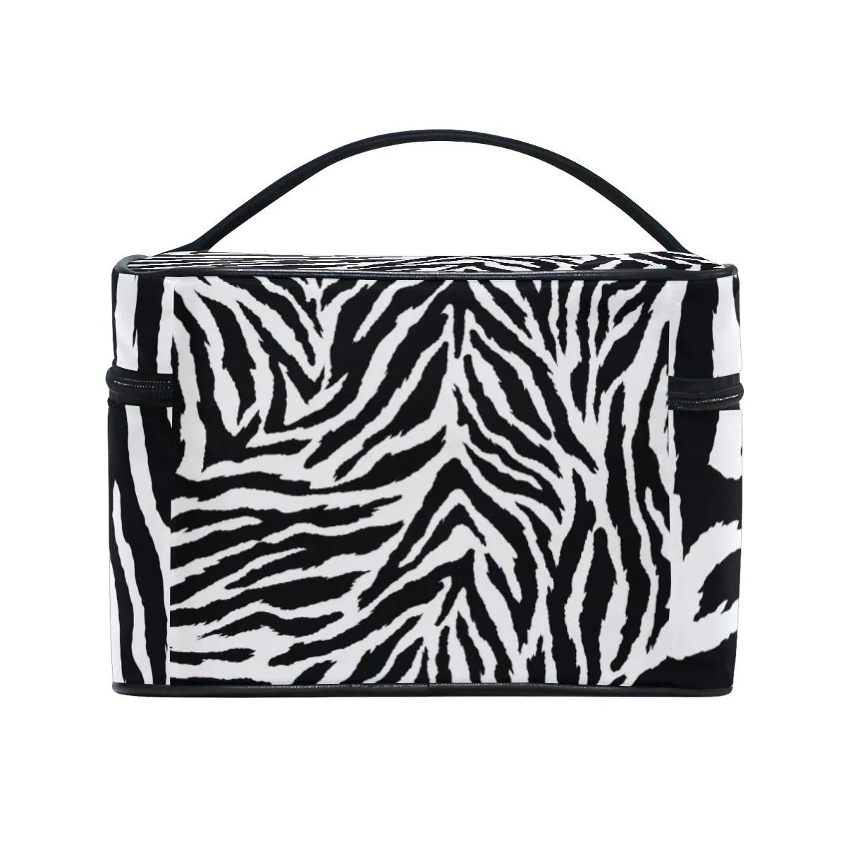 VIKKO Animal Zebra Print Black White Skin Cosmetic Bag Large Capacity Handy Toiletry Case Travel Makeup Organizer for Girls Women