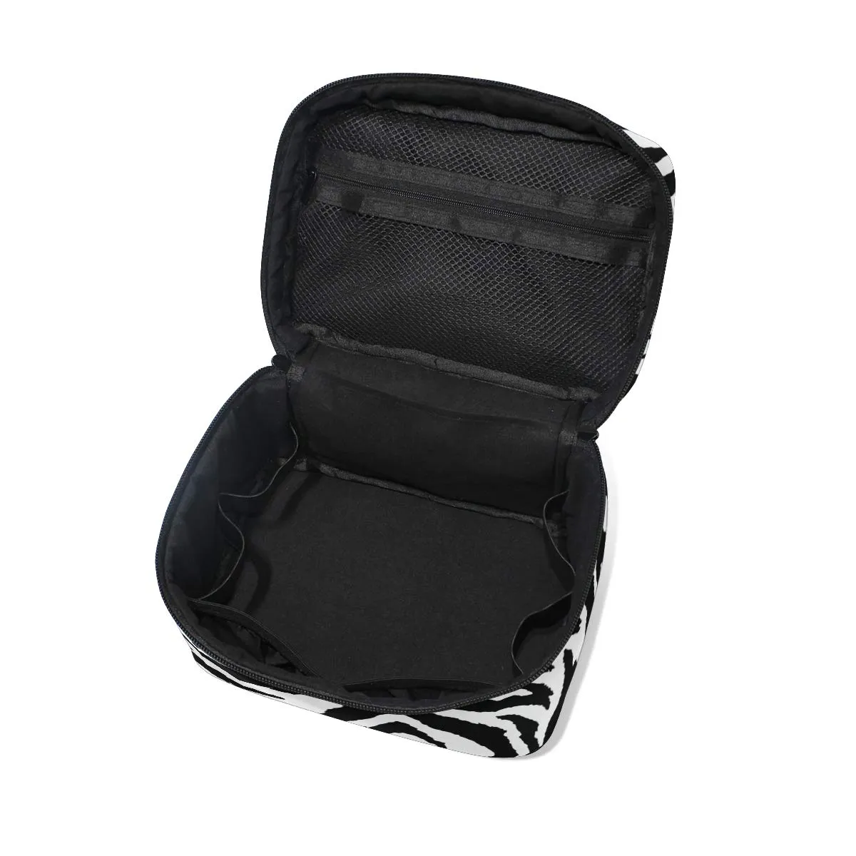 VIKKO Animal Zebra Print Black White Skin Cosmetic Bag Large Capacity Handy Toiletry Case Travel Makeup Organizer for Girls Women
