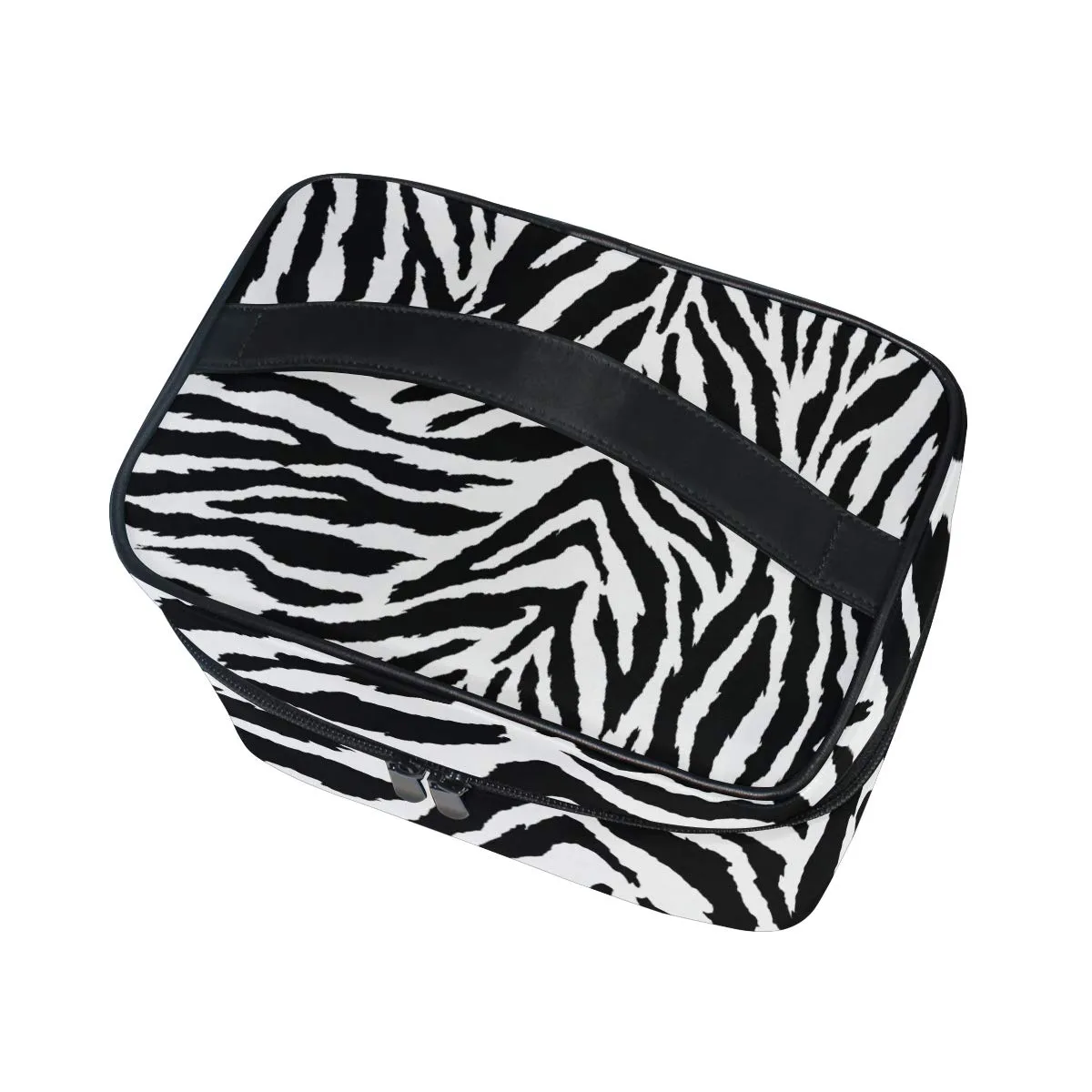 VIKKO Animal Zebra Print Black White Skin Cosmetic Bag Large Capacity Handy Toiletry Case Travel Makeup Organizer for Girls Women