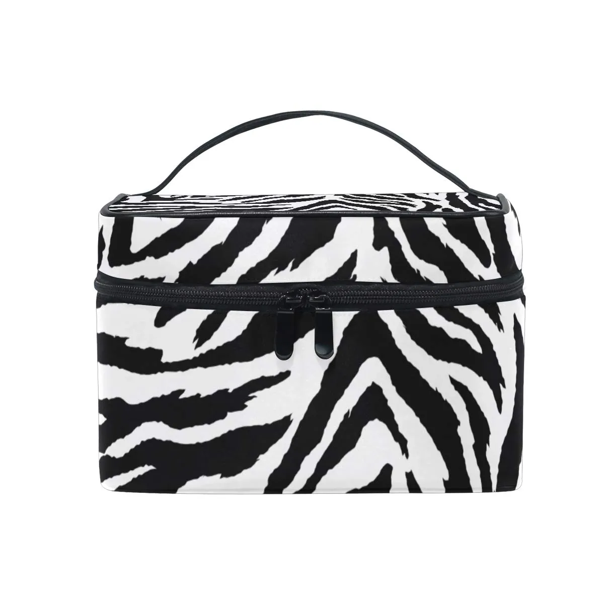 VIKKO Animal Zebra Print Black White Skin Cosmetic Bag Large Capacity Handy Toiletry Case Travel Makeup Organizer for Girls Women
