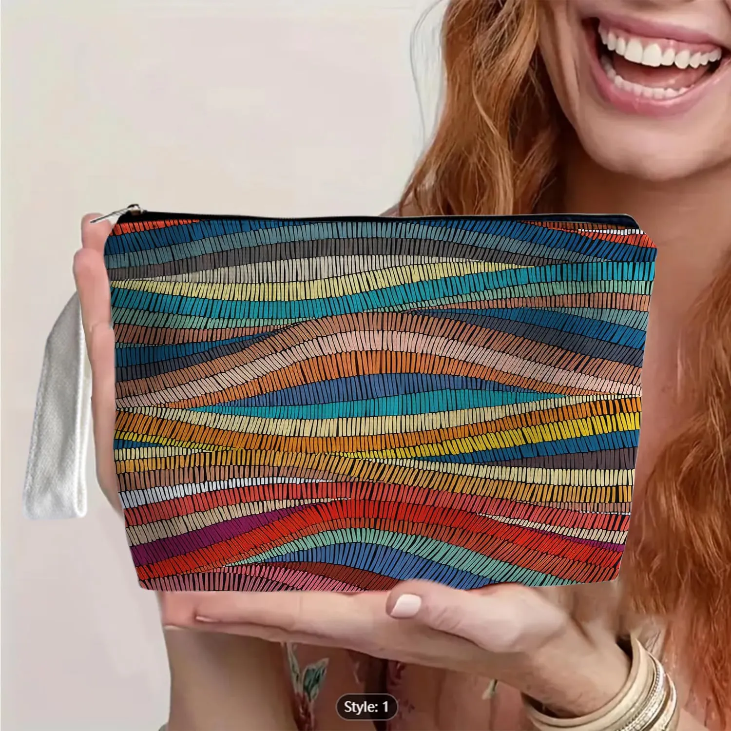 Vintage Boho Rainbow Makeup Bag - Boho Rainbow Themed Gifts for Lovers Girls Mom Women, Canvas Zipper Makeup Bag, Cosmetic Travel Bags for Women