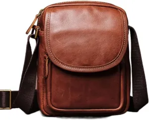 Vintage Crossbody Bag Genuine Leather Men's Shoulder Brown Casual Classic Messenger Man Small Bags 7.9 Inch