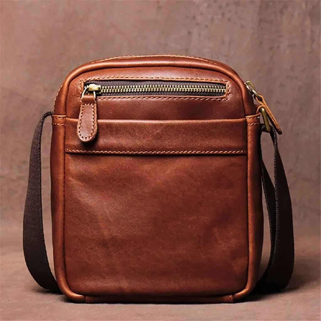 Vintage Crossbody Bag Genuine Leather Men's Shoulder Brown Casual Classic Messenger Man Small Bags 7.9 Inch