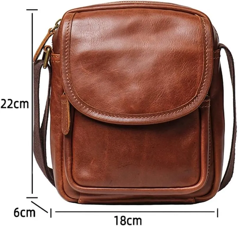 Vintage Crossbody Bag Genuine Leather Men's Shoulder Brown Casual Classic Messenger Man Small Bags 7.9 Inch