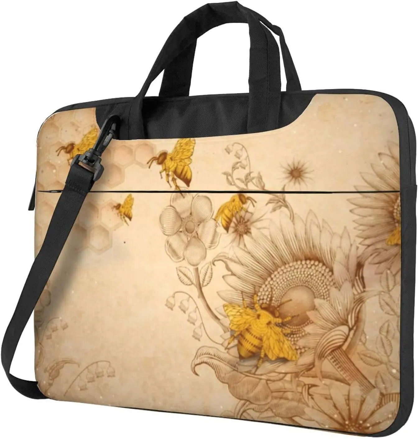 Vintage Honey Bees Wildflowers Modern 13-15.6 Inch Laptop Bag For Man And Women, Computer Messenger Bag, Trendy Shoulder Strap Design