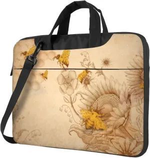 Vintage Honey Bees Wildflowers Modern 13-15.6 Inch Laptop Bag For Man And Women, Computer Messenger Bag, Trendy Shoulder Strap Design