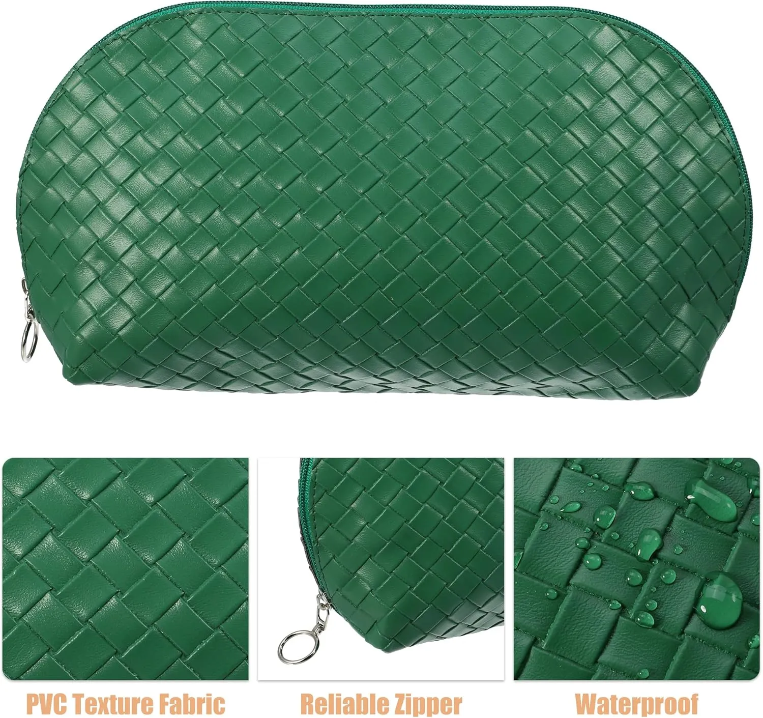 VOCOSTE Weave Makeup Bag, Waterproof Cosmetic Bag Travel Handy Cosmetic Handbag Organizer Toiletry Bag for Women, Green