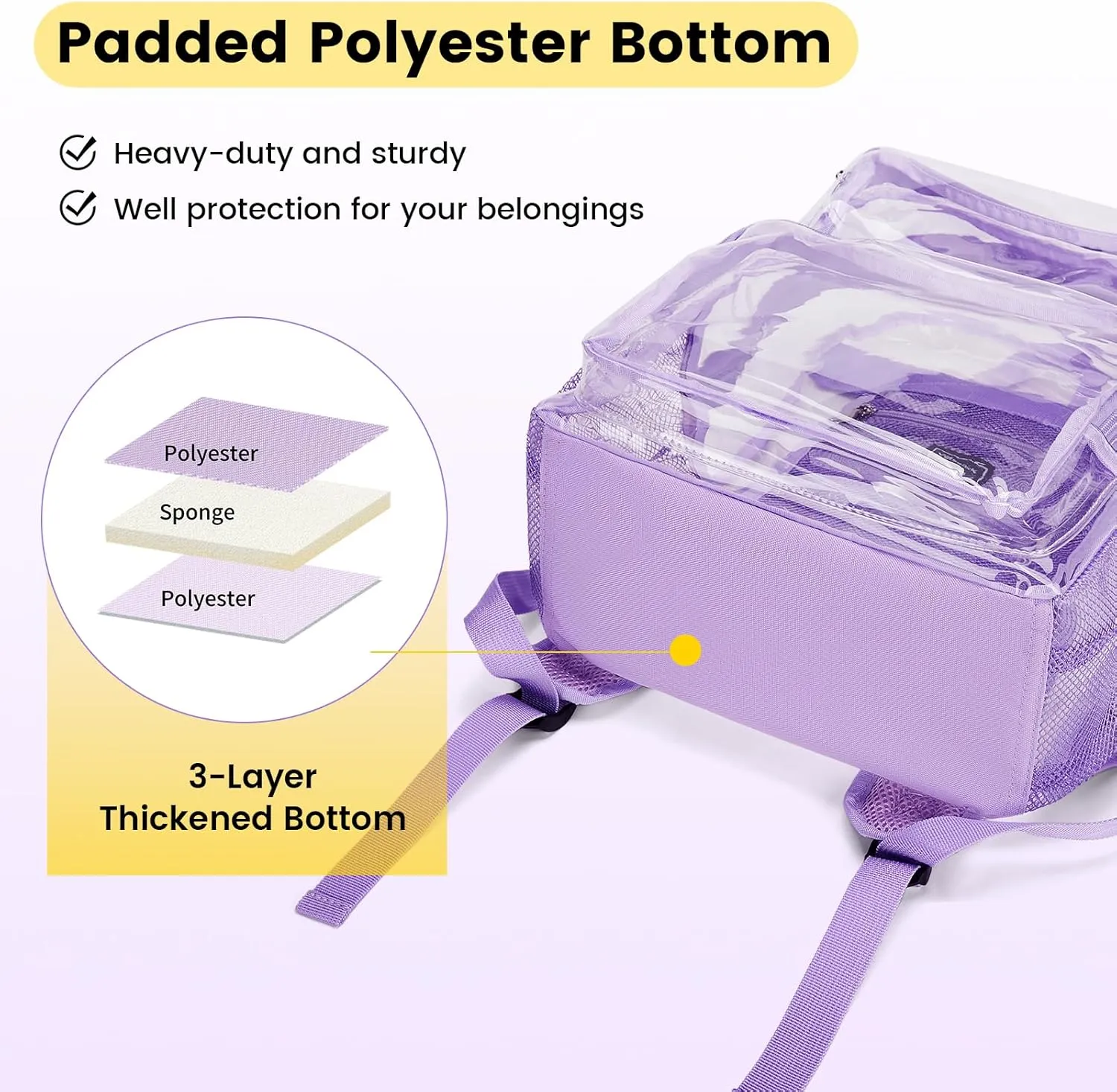 Vorspack Clear Backpack Heavy Duty - Large Clear Bookbag Transparent Backpacks See Through Backpack for College Work Travel Festival - Purple