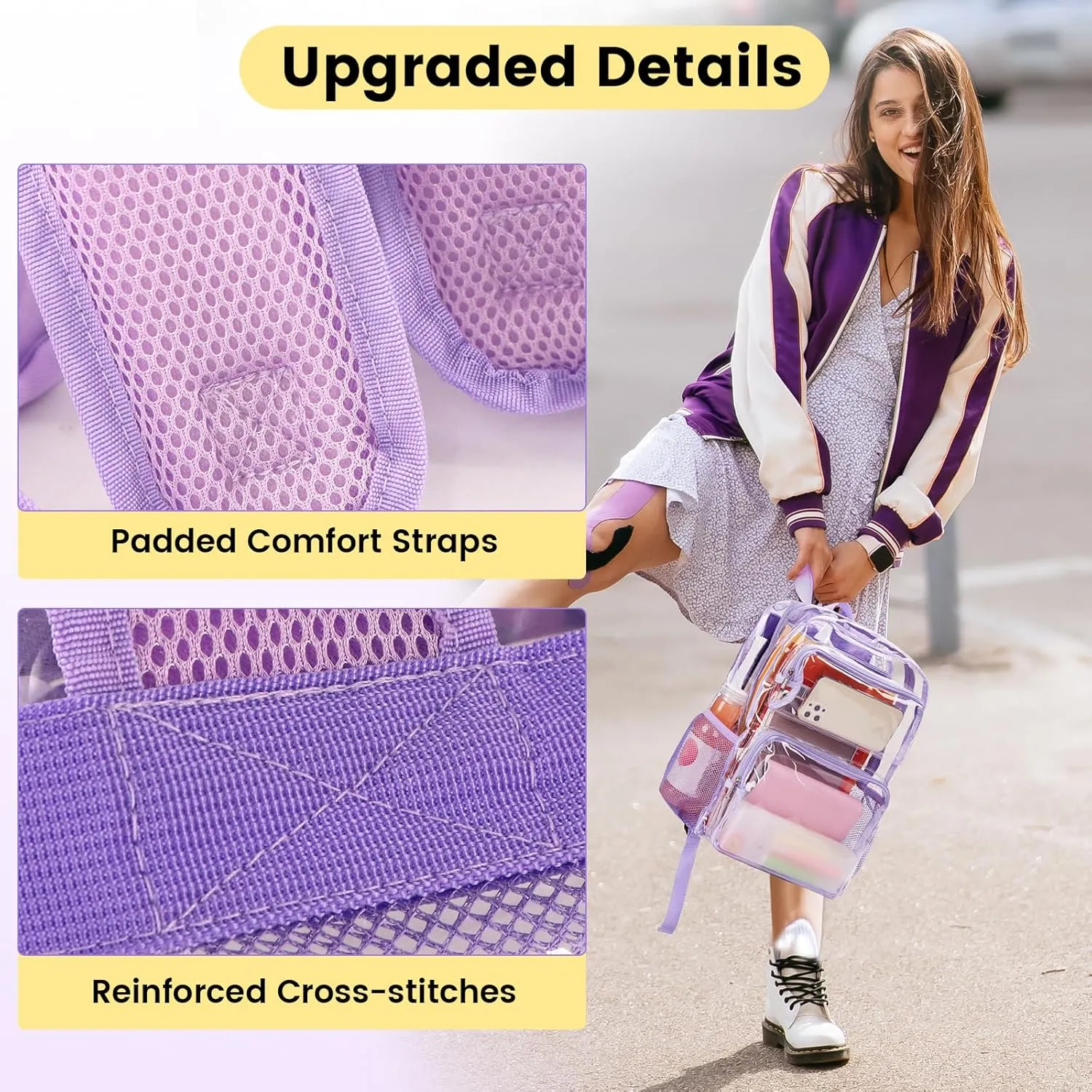 Vorspack Clear Backpack Heavy Duty - Large Clear Bookbag Transparent Backpacks See Through Backpack for College Work Travel Festival - Purple