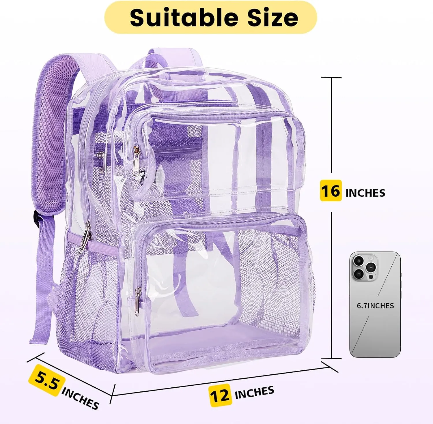 Vorspack Clear Backpack Heavy Duty - Large Clear Bookbag Transparent Backpacks See Through Backpack for College Work Travel Festival - Purple