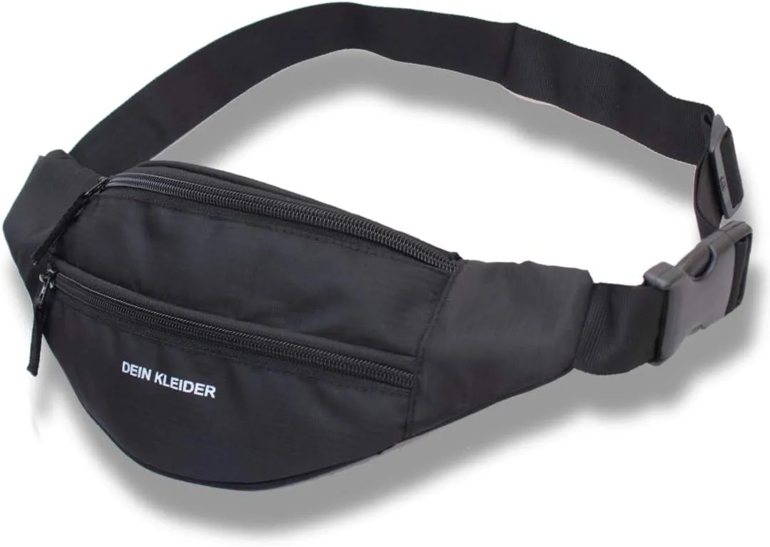 Waist Pack Travel Handy Hiking Zip Pouch Document Money Phone Belt Sport Bag Bum Bag for Men and Women Nylon (Black)
