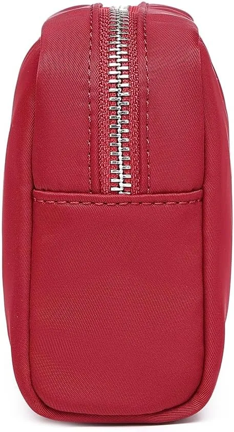 Waterproof Makeup Bag Large Capacity Women's Classic Black Wash Bag Adjustable Partition Wash Bag Brush and Cosmetic Carrying Bag (Burgundy Red)