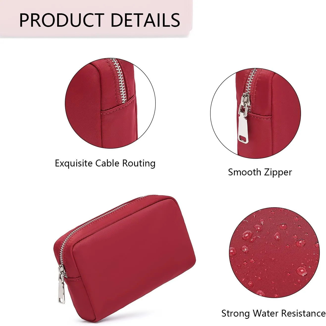 Waterproof Makeup Bag Large Capacity Women's Classic Black Wash Bag Adjustable Partition Wash Bag Brush and Cosmetic Carrying Bag (Burgundy Red)