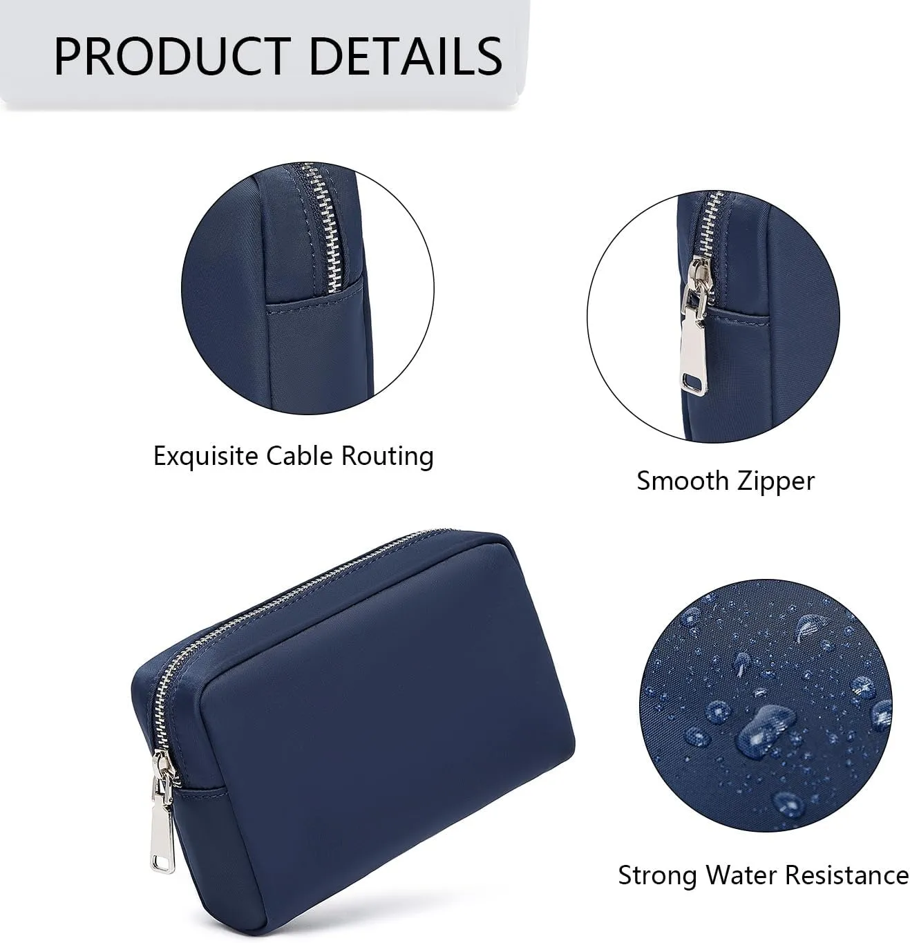 Waterproof Makeup Bag Large Capacity Women's Classic Black Wash Bag Adjustable Partition Wash Bag Brush and Cosmetic Carrying Bag (Navy Blue)