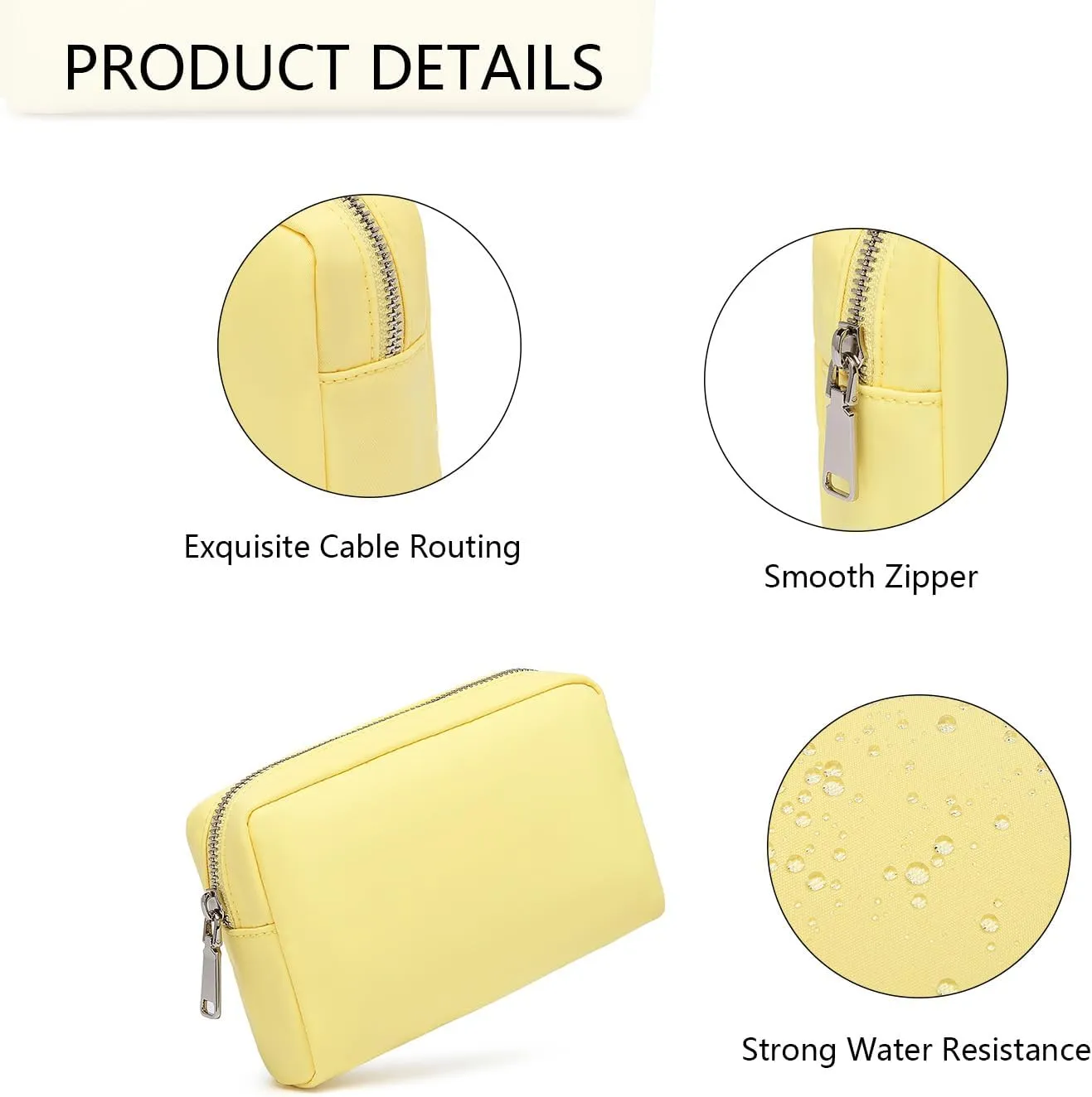 Waterproof Makeup Bag Large Capacity Women's Classic Black Wash Bag Adjustable Partition Wash Bag Brush and Cosmetic Carrying Bag (Yellow)