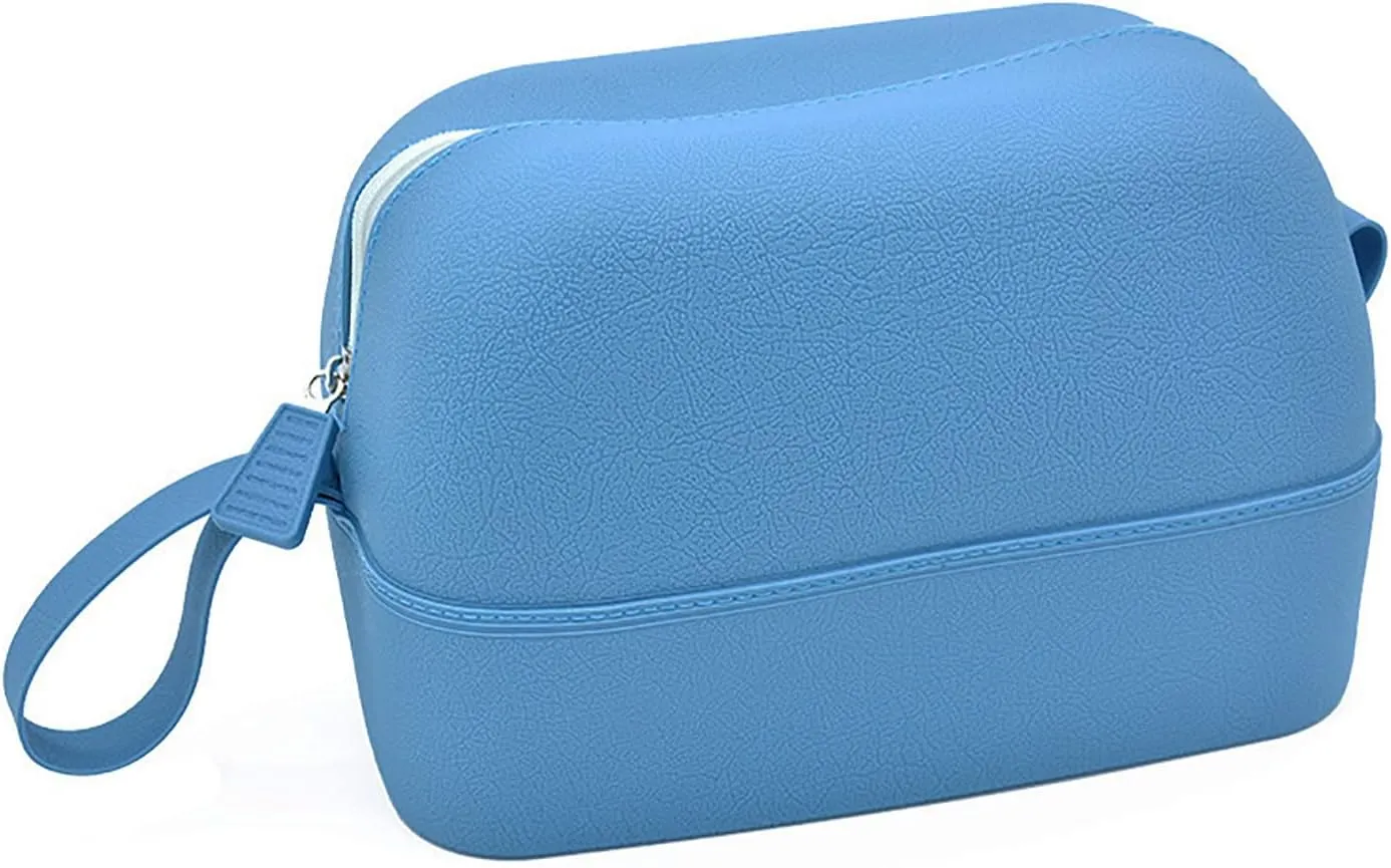 Waterproof Makeup Bag, Silicone Toiletry Bag, Portable Travel Storage Bag, Large-Capacity Washable Cosmetic Bag, Handy Pouch Bag with Zipper, Cosmetics Organizer for For Women Men (Blue)