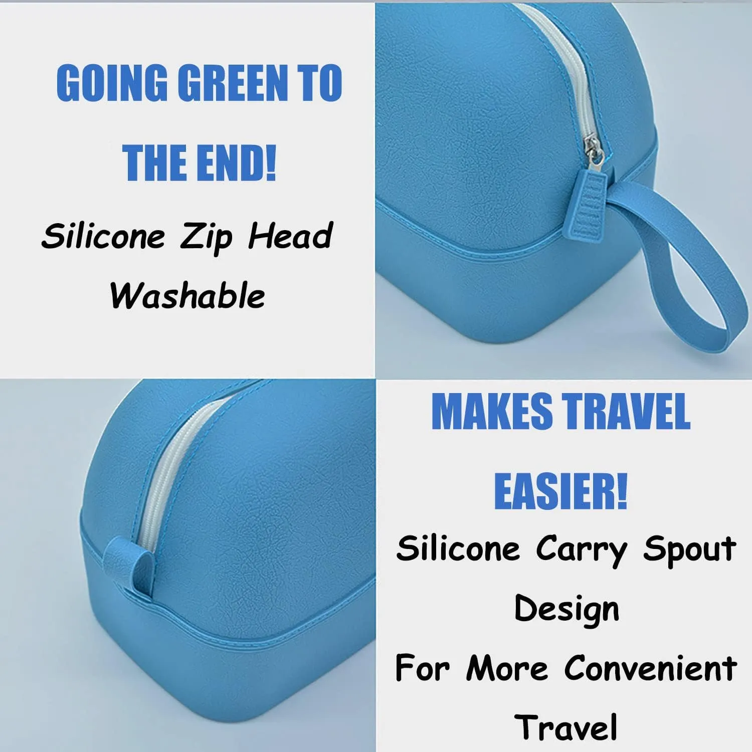 Waterproof Makeup Bag, Silicone Toiletry Bag, Portable Travel Storage Bag, Large-Capacity Washable Cosmetic Bag, Handy Pouch Bag with Zipper, Cosmetics Organizer for For Women Men (Blue)