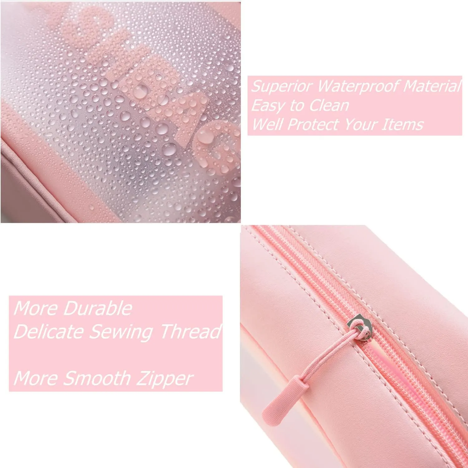 Waterproof Toiletry Bag for Women Men, Translucent Makeup Cosmetic Travel Organizer Bag Wash Bag for Travel Bathroom Toiletries Accessories with Handy Handle (Pink)