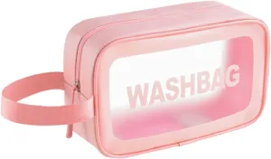 Waterproof Toiletry Bag for Women Men, Translucent Makeup Cosmetic Travel Organizer Bag Wash Bag for Travel Bathroom Toiletries Accessories with Handy Handle (Pink)