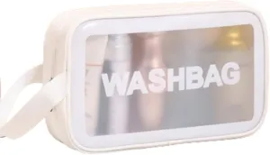 Waterproof Toiletry Bag for Women Men, Translucent Makeup Cosmetic Travel Organizer Bag Wash Bag for Travel Bathroom Toiletries Accessories with Handy Handle (White)